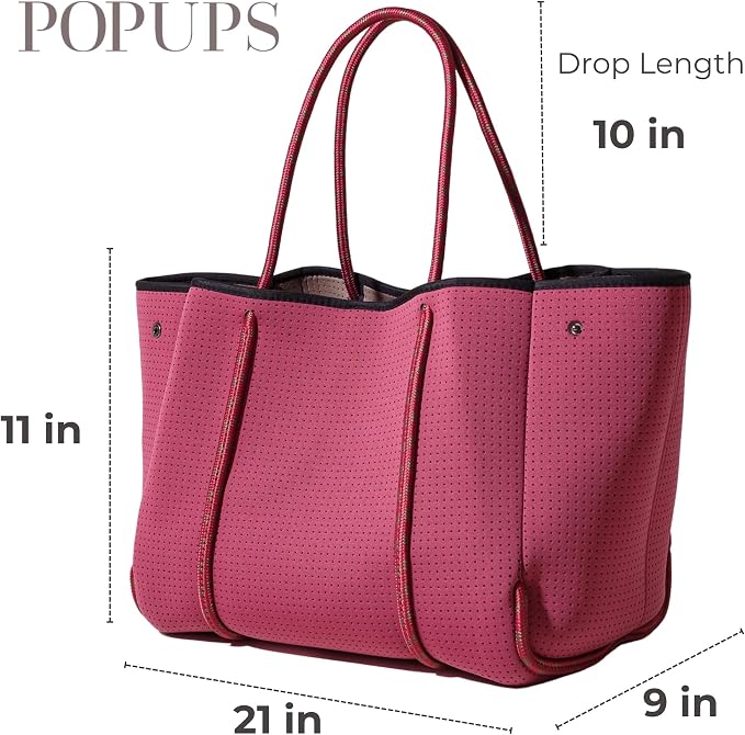 POPUPS Large Neoprene Tote Bag for Women - Everyday Designer Handbag for Travel Work and Beach with Pockets and Zipper Pouch - Image 4