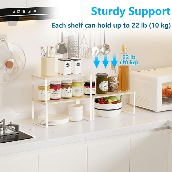 Golener Kitchen Counter Organizer, Countertop Shelf, Adjustable, Stackable | Kitchen Countertop Organizer, Spice Rack, 2-Tier Countertop Shelves, Corner Desk Shelf, Corner Counter Shelf, Natural Beige - Image 4