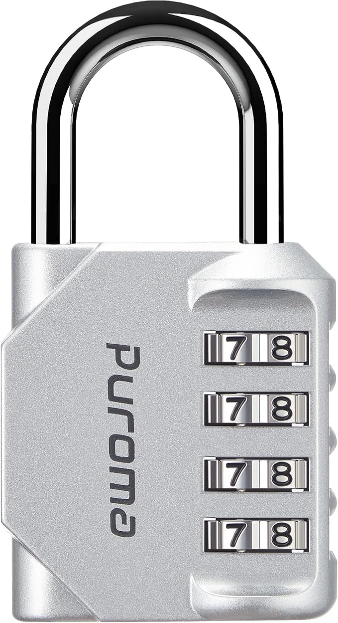 Puroma 1 Pack Combination Lock Locker 4 Digits Combo Padlock Gym Silver | For School Gate Fence Toolbox Hasp Storage, Outdoor, Resettable, Weatherproof, Side Window, Crack Cut Resist, Hardened Steel by Puroma