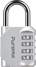 Puroma 1 Pack Combination Lock Locker 4 Digits Combo Padlock Gym Silver | For School Gate Fence Toolbox Hasp Storage, Outdoor, Resettable, Weatherproof, Side Window, Crack Cut Resist, Hardened Steel by Puroma