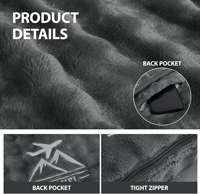 Travel Blanket and Pillow-2-in-1, Ultra-Soft&Compact, Airplane Blanket with Hand Luggage Belt and Backpack Clip,Travelers Accessories Gifts, 61x43 Inches（Dark Gray） - Image 7