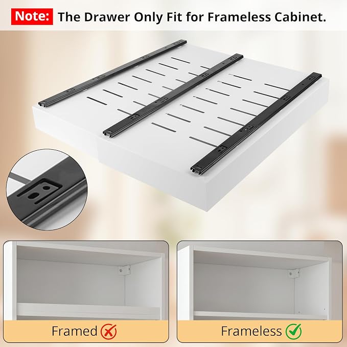 DOMNIU 2 Pack Pull Out Cabinet Organizers Expandable Width (12.4''-20.27'') | Upgrade 3 Slide Rails Sliding Drawer for Kitchen Cabinet Organizer with Adhesive Nano Film, White - Image 3