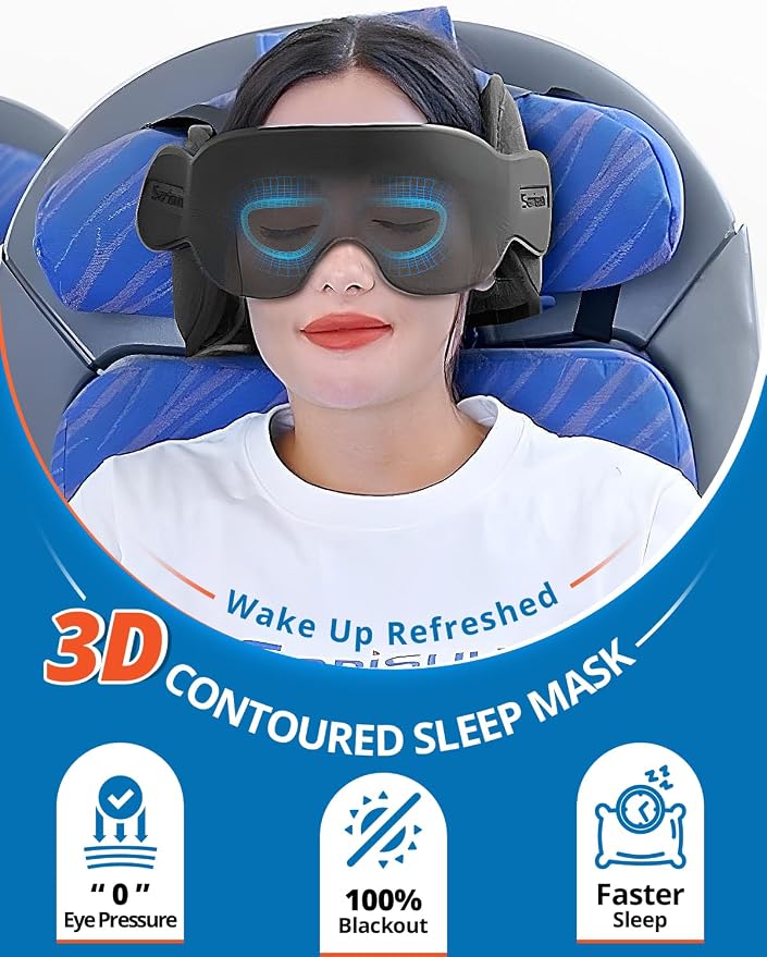 SARISUN Travel Pillow with Chin Strap for Different Seats, Stable Support | Seat Strap System, Fits with/out headrests Seats, Stop Head Bobbing, 3D Eye Mask Airplane Pillow for Long Flight, Brown Red - Image 4