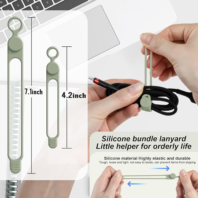 Silicone Cable Ties, Cord Organizer Cable Management,2Sizes-Green | Reusable Cord Ties for Electronics, Office Desk Accessories, Home Travel Essentials, Easy to Use, 4.2 Inch & 7.1 Inch-16Pcs - Image 2