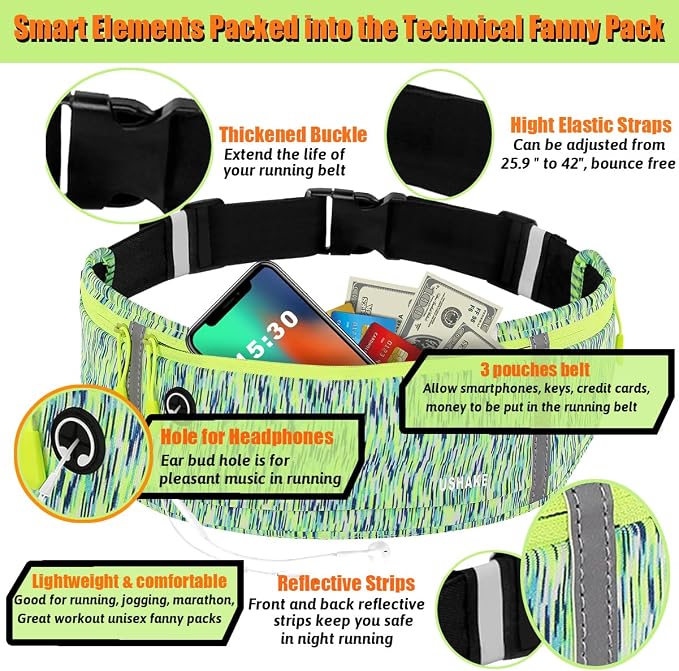 USHAKE Slim Running Belt, Workout Fanny Pack for Men Women,Exercise Waist Pack for Apple iPhone Holder, Runner Belt for Running Walking Cycling Camping Gym - Image 2