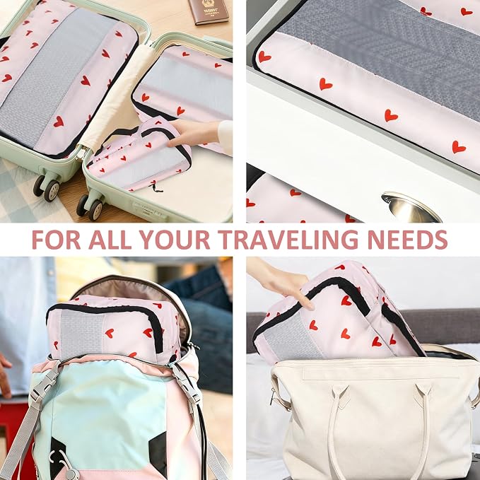 U+U 5 Set Packing Cubes, Travel Organizers with Shoe Bag (Sweetheart Pink) | Ultralight Design & Easy Travel Organization - Image 6