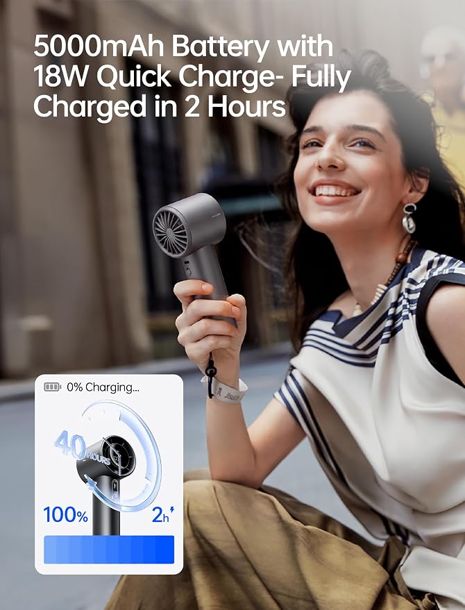 JISULIFE Handheld Fan Pro1S - Next-Gen Airflow: Up to 40H Runtime | Metal Body-Enduring Quality, 1-100 Speed Scroll Wheel, 5000mAh-Portable Fan for Travel, Gifts for Women Men(Starry Grey) - Image 4
