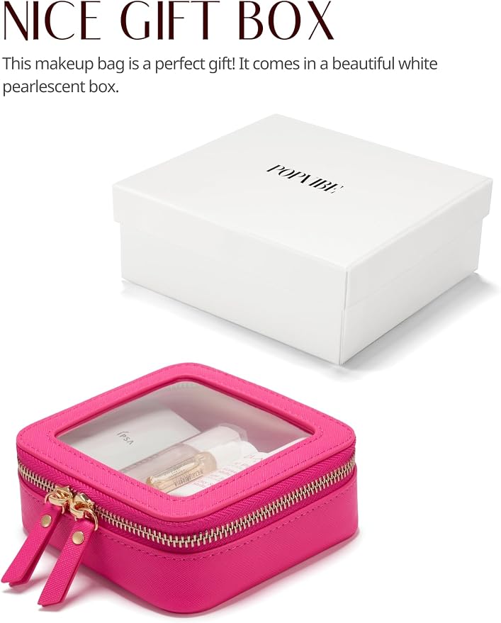 Mini Makeup Bag Clear Small Travel Cosmetic Case Leather Cute Hot Pink Pouch for Purse Organizer Make Up Bag for Women Car Toiletry Bag with Zipper for School - Image 6