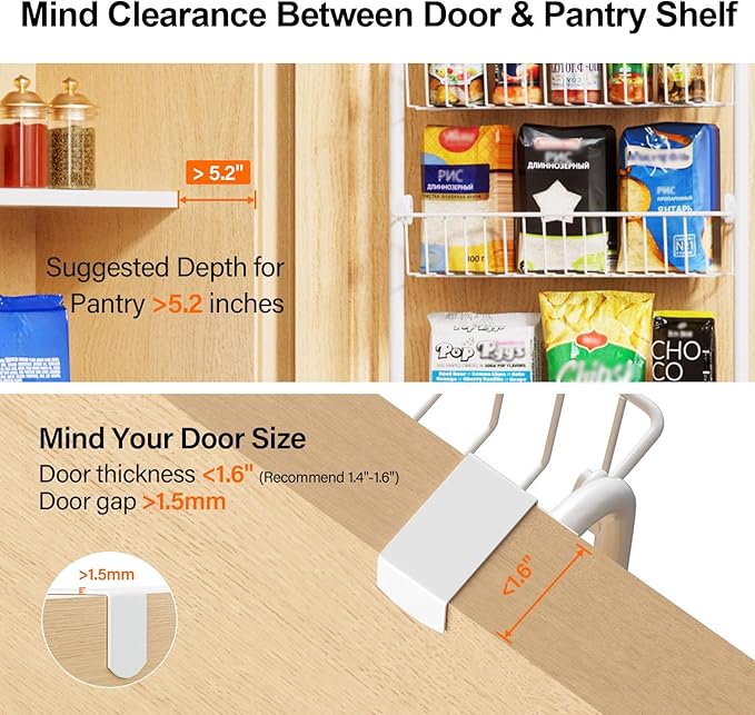 Delamu Over The Door Pantry Organizer, 8-Tier Metal Pantry Door Organization and Storage for Easy Install, Hanging Spice Rack Seasoning Shelves, Door Organizer for Kitchen, 4.65"D x 18"W x 65"H, White - Image 3