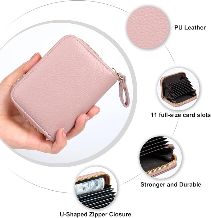 Credit Card Wallet, RFID Card Case Wallet, Zipper Card Cases Holder for Men Women, RFID Blocking, KeyChain Wallet, Compact Size Card Organizer Case for Women - Image 5