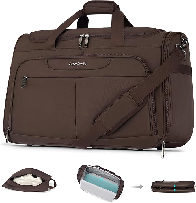 Hanke Carry On luggage Bags for Travel, Large Foldable Duffle Bag for Travel, Softside Lightweight Travel Bag Carry On Bags for Airplanes Women, Travel Tote Bags for Women Men.（Coffee） by Hanke