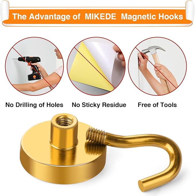 N52 Magnetic Hooks Heavy Duty 30LB+ Strong Magnets with Hook | Cruise Cabin Neodymium Extra Strength Industrial Hooks for Hanging Grill Yellow 4Pack - Image 4