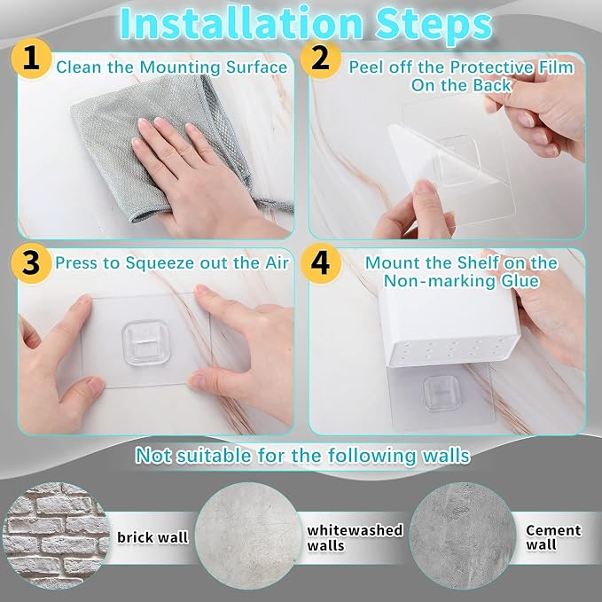 2 Pcs Wall Mounted Organizer Non-Drilling Adhesive Floating Shelf White Wall Bin Organizer Hanging Storage Containers for Bedroom Bathroom Kitchen Office - Image 5
