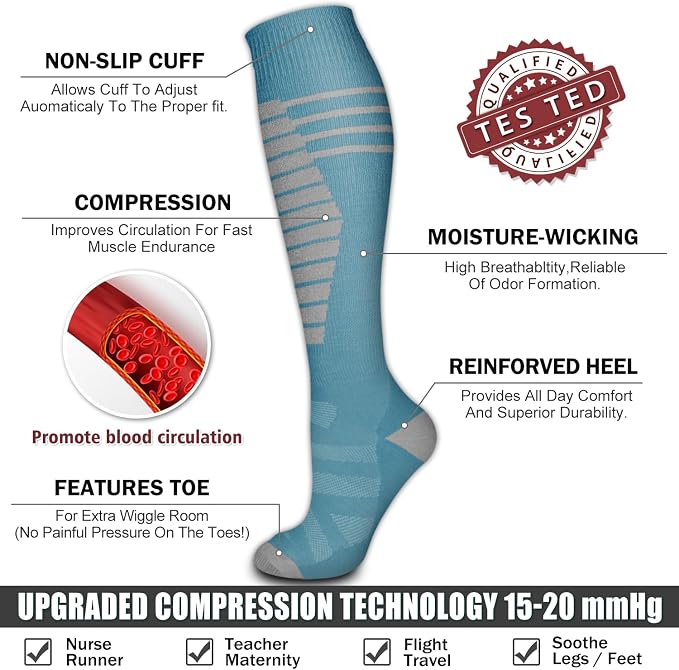6 Pack Copper Compression Socks for Women and Men Circulation-Best Support for Medical,Running,Nursing,Athletic - Image 5
