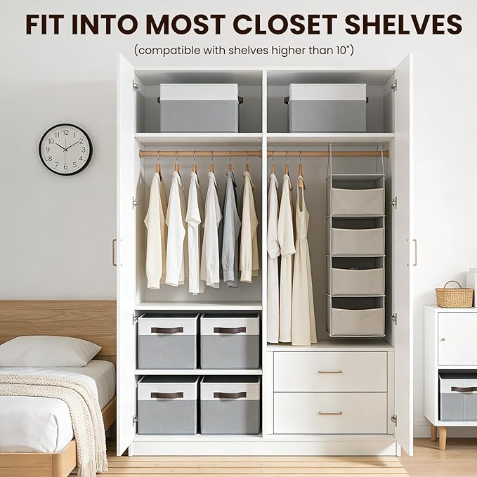 Closet Organizers and Storage Baskets - 6 Pack Shelf Organizer Bins with Handles - Clothes Storage Bins for Bedroom Nursery Home Closet Organization - Blanket Toy Storage Organizer - Image 3