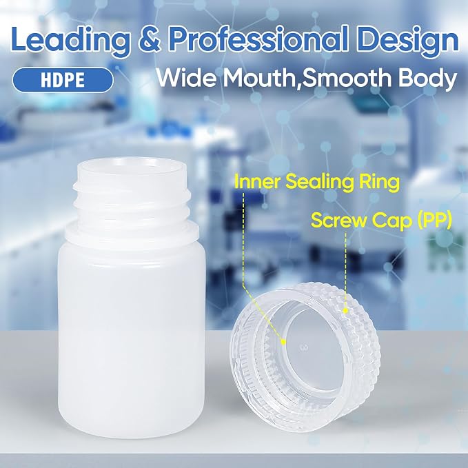 DEMORA 1 oz Small Plastic Bottles with Caps, Airtight Refillable Wide Mouth Travel Bottles for Toiletries, HDPE Food Grade Plastic Containers for Liquids Pill Sample Lab Reagent (Translucent, 4 Pcs) - Image 2