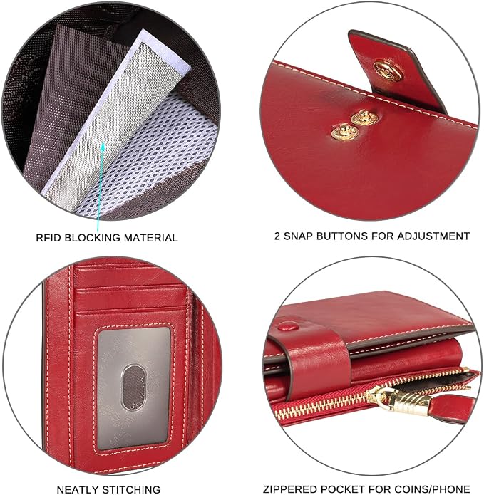 Itslife Womens RFID Blocking Large Capacity Luxury Wax Genuine Leather Wallet Clutch Ladies Card Holder, Red - Image 6