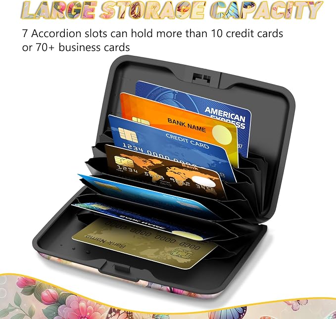 Credit Card Holder, Colorful Butterfly Mini RFID Small Aluminum Card Wallet | Blocking Slim Metal Business Card Case, RFID Blocking Front Pocket Wallet Hard Case Durable CC Holder for Women Girl - Image 4