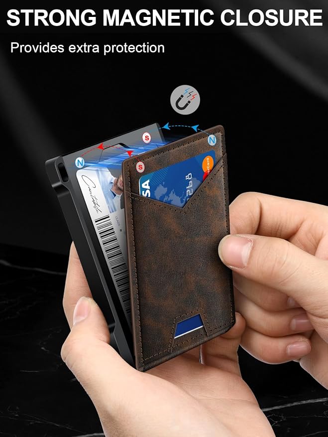 Wallet for Men RFID Wallet with 2 ID Windows & Money Clip, Slim Pop Up Card Holder for 10-12 Cards, Bifold Minimalist Smart Wallet for Front Pocket, Compact Metal Credit Card Holder, Gifts for Men - Image 5