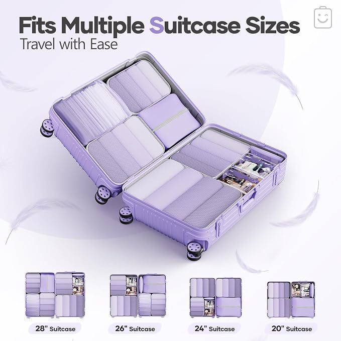 Veken 9/11 Set Compression Packing Cubes Garment Bags for Travel Essentials,Compressible Expandable Luggage Organizer Bags for Clothing,Space Saver Bags with Over 1000 pcs of Mesh Holes(Light Purple) - Image 8