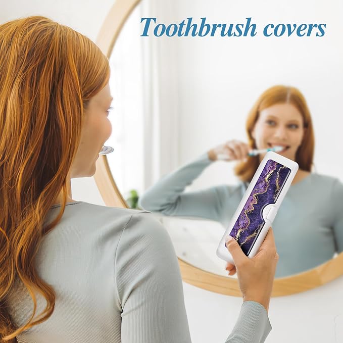 Toothbrush Travel Case - Colorful Pattern, Holder and Covers for Toothbrushes, Includes Tongue Scraper Case - Image 4