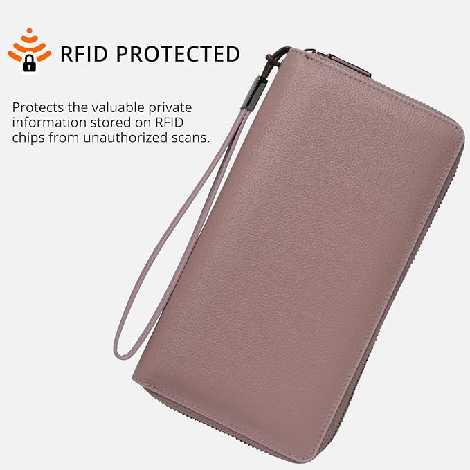 Bveyzi Women RFID Blocking Wallet Leather Zip Around Phone Clutch Large Capacity Ladies Travel Purse Wristlet - Image 5