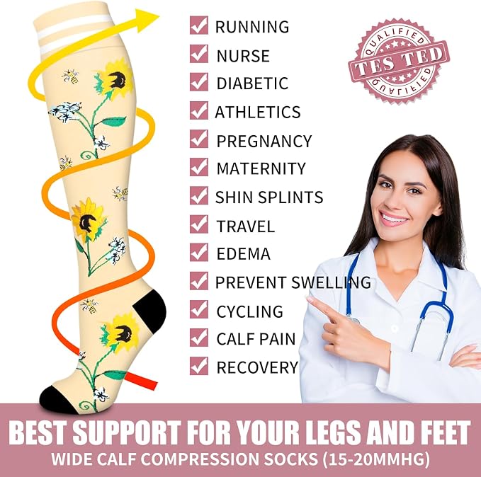 Compression Socks for Women & Men Circulation (6 Pairs) 15-20 mmHg is Best Support for Athletic Running,Nurse - Image 5