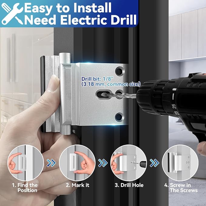 AceMining 2 Pack Door Reinforcement Lock, Home Security Door Lock, Silver | Door Safety Lock for Front Door, Toddler Proof Door Latch for Entry Door Security, Includes 8 Screws - Image 3