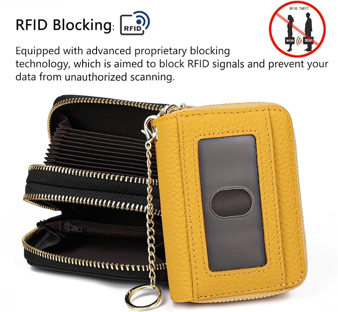 imeetu Rfid Credit Card Holder, Businese Card Case, Wallet for Women Men | Genuine Leather Card Wallet with id Window, Keychain & Double Zipper, Water-resistan Small Wallet with Gift Box, Daily Travel - Image 4