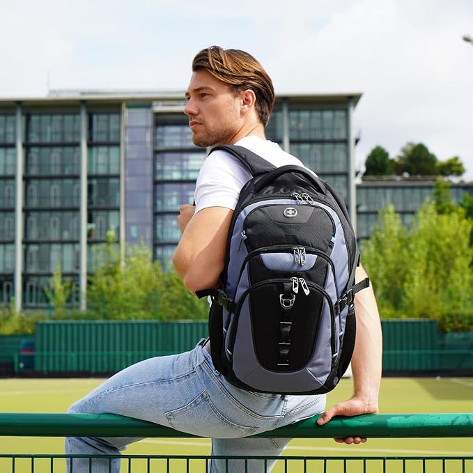 Swissdigital Design Laptop Backpack with USB Charging Port, Travel Backpack Fits 15.6-Inch Computer, 31l College School Backpack for Men, Haze Blue/Black | SD803-16 - Image 8