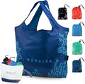 5 Pack Large Foldable Reusable Grocery Bags Carry Pouch, 55 lb | Washable, Easily Sort Shopping with 5 Bag Colors, Reinforced Handles, Recycled Material, Great Totes for Travel, Tiny Pouch by Nereiva