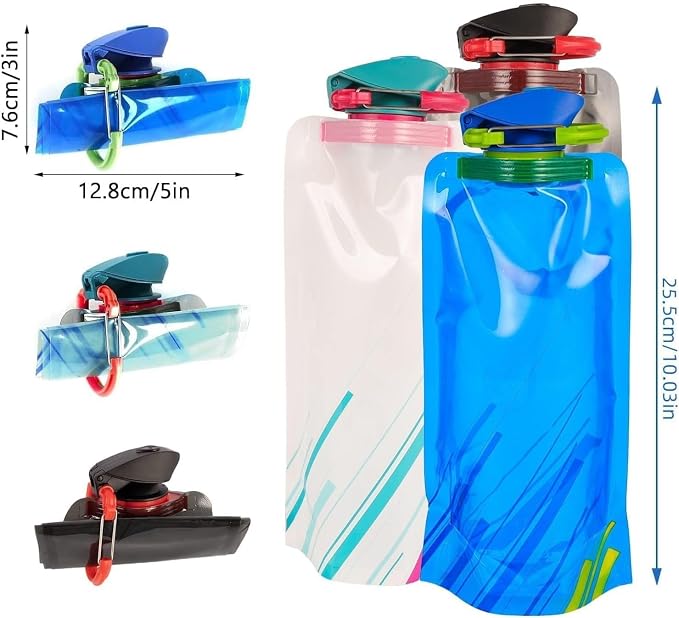 Jinora 3 Pack Collapsible Water Bottles for Travel – 23oz Foldable Water Bottle with Carabiner,Leakproof BPA-Free Water Jup, Portable Reusable Water Bottle for Hiking,Sports,Camping,Biking - Image 5