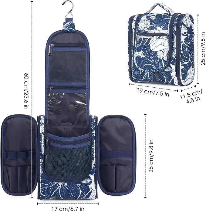 Narwey Small Hanging Travel Toiletry Bag Cosmetic Make up Organizer for Women and Men (Medium, Blue Lotus) - Image 6