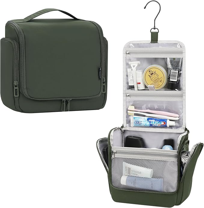 Relavel Hanging Toiletry Bag for Men and Women, Travel Toiletries Bag Water-resistant Large Makeup Cosmetic Organizer Storage, Carry-on Travel Essentials (Green, Large) by Relavel