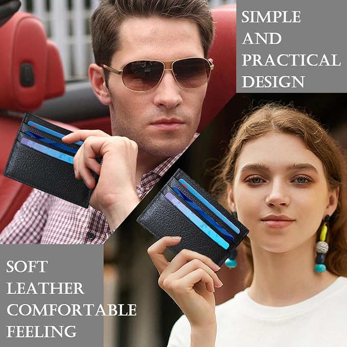 WOXVM Credit Card Holder Wallet RFID Blocking Slim Credit Card Cases Holder Premium Leather Minimalist Front Pocket Small Wallet with 6 Card Slots and 1 Pockets for Men Women (Black) - Image 5
