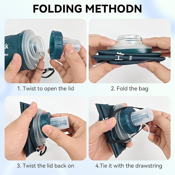 FR Collapsible Soft Hydration Flask 700ml TPU Portable Sports Water Bottle, Outdoor Running Cycling Fitness Hydration Bag with Leak-Proof Bite Valve and Lanyard(Slate Blue) - Image 7