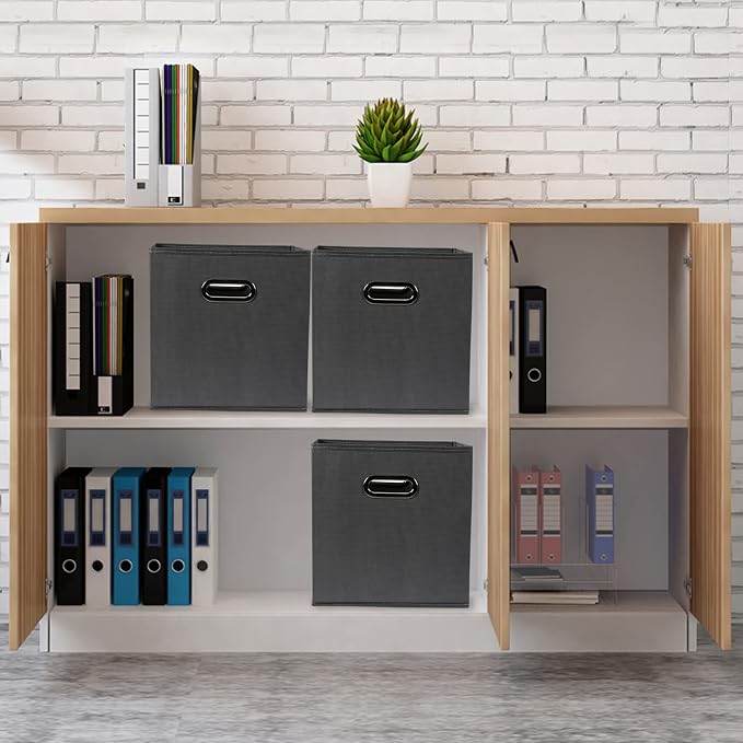 Yunkeeeper storage bins Cubes, Fabric Cube Organizer with Handle, Foldable Cube Bins for Cloth or Accessary Storage, 11x11x11, Set of 6, (Gray) - Image 6