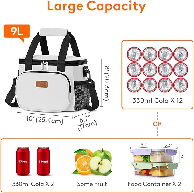 Lifewit Medium Lunch Bag, Insulated Lunch Box, Soft Cooler Cooling Tote for Adult Men Women, Sliver Gray 12-Can (9L) - Image 4