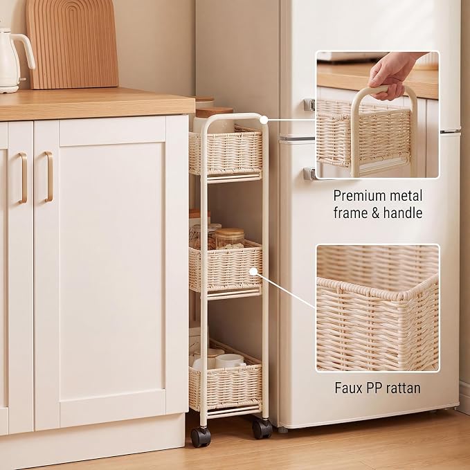 Utility Slim Storage Cart,3-Tier Rolling Kitchen Office Laundry Room Cart with Wheels,Mobile Shelving Unit Organizer for Living Room,Bathroom, Baby Diaper,Art,Dining Room Narrow Places - Image 4