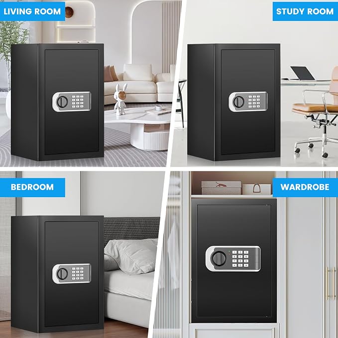 [19.7" Tall] Safe Box, 3.5 Cuft Home Safes with Fireproof Waterproof Bag | Security Digital Safe for Home with Programmable Keypad Keys, Smart Alert, Mute Mode, Anti-theft Document Safe for Valuables - Image 9