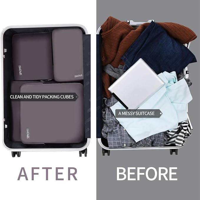 BAGAIL 4 Set/6 Set/8 Set Compression Packing Cubes Travel Accessories Expandable Packing Organizers (Cloth Pattern, 4-Dark Greyish) - Image 6
