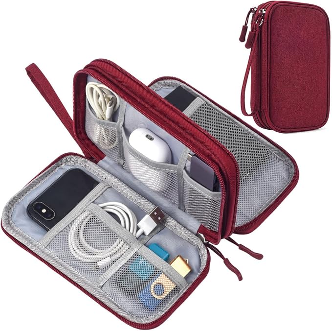 CAAORDKSO Electronic Organizer Travel Case, Cord Organizer Travel Cable Organizer Bag, Tech Pouch Accessories Carry Storage for Travel Essentials, Backpack, Business, Daily Commute (Wine Red,Large) by Unknown