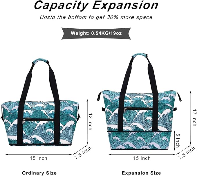 Expandable Duffel Bag for Women with Trolley Sleeve/Wet Pocket Weekender Travel Tote Large Carry On Overnight Luggage - Image 3