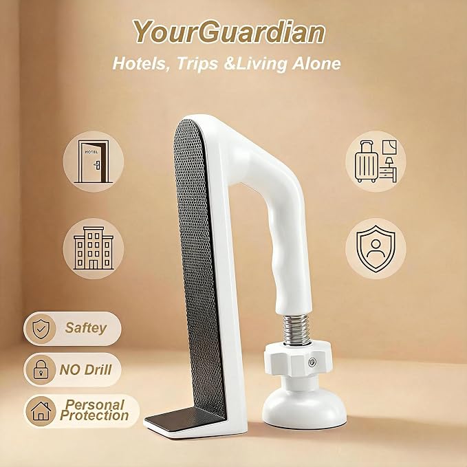 Portable Door Lock Travel Security, White Anti-Theft Stopper | 202g lightweight, fits inward-swinging doors, tool-free install, aluminum, for hotels, Airbnbs, dorms, apartments - Image 2