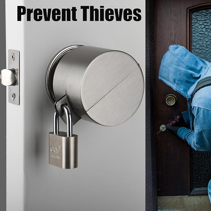 Door Knob Lockout Device with Padlock, Metallic Stainless Steel Locking Cover to Disable Doorknob, Prevents Turning of Door Knob and Access to Keyhole, Prevents Operating The Knob - Image 3