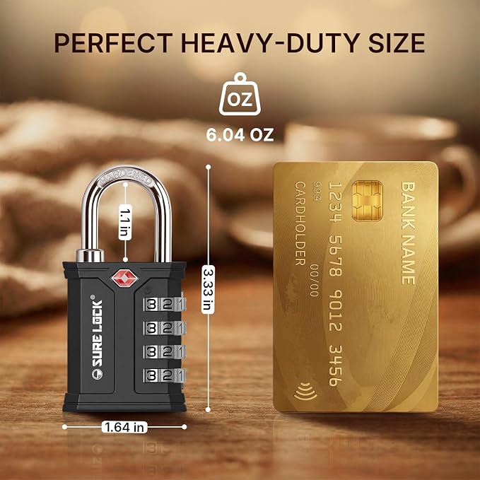 SURE LOCK TSA Approved Combination Lock with Key, Heavy Duty Security Padlock for Gun Cases, Pelican Cases, Tool Boxes, Gym Lockers, Storage Units & Outdoor Gates(Black1 PK) - Image 4