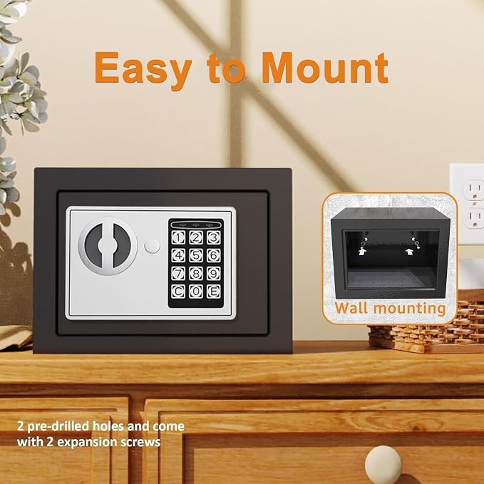 PATRON Small Safe Box for Money with Code and Keys，Solid Mini Safe for Kids with Digital Electronic Security Keypad for Home Office Hotel,Personal Money Safes for Cash,0.236 Cuft (Black) - Image 6