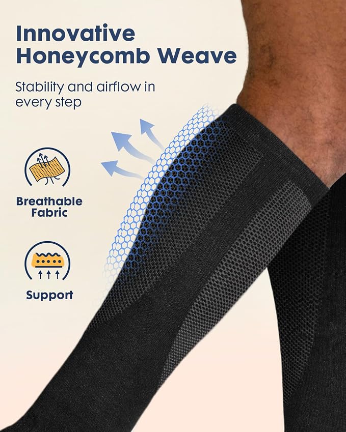 Comfortable Cotton Compression Socks | 20-30mmHg Ankle Arch Support Socks, Breathable Extra Cushion for Flying Travel Nurse, Graduated Support for Women Men - Image 4