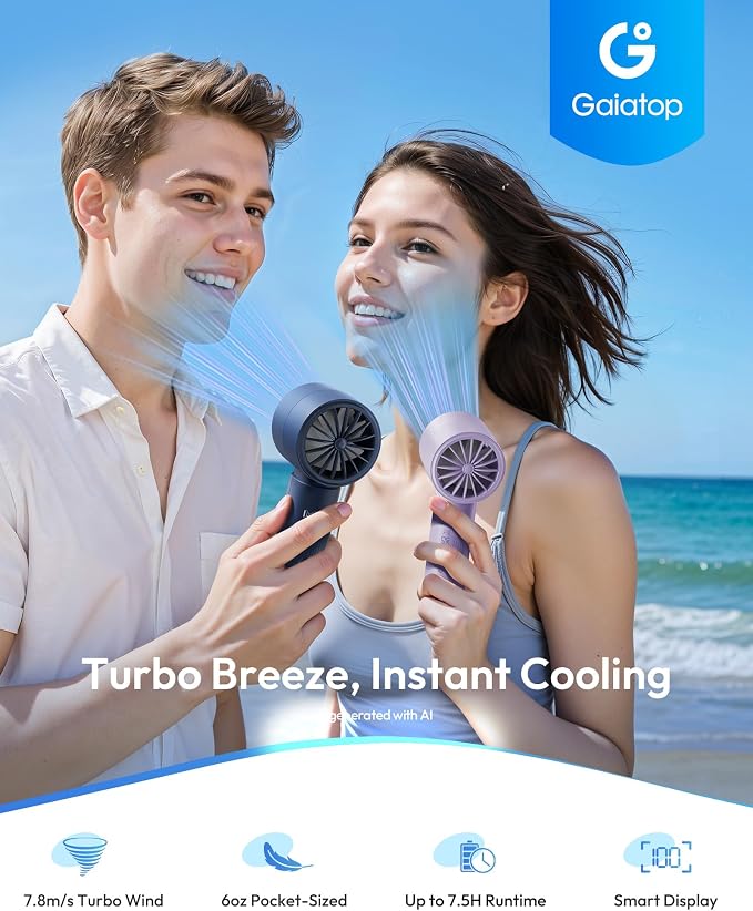 Gaiatop Small Handheld Personal Fan, Powerful High Speed Turbo Cooling | USB Rechargeable Mini Portable Fan for Travel, Outdoor Essentials, Summer Gifts for Women Girls,, Navy Blue - Image 3