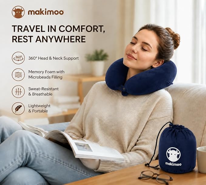 Travel Neck Pillow, Top Memory Foam Pillow for Head Support, Ideal for Airplanes, Cars, and Home Recliners, Adjustable and Soft (Blue) - Image 5